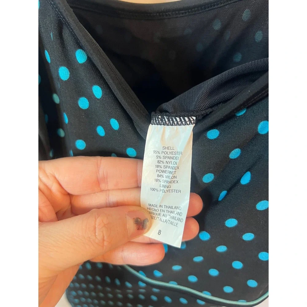 Womens Swim Dress Polka Dot Black Turquoise Size 8